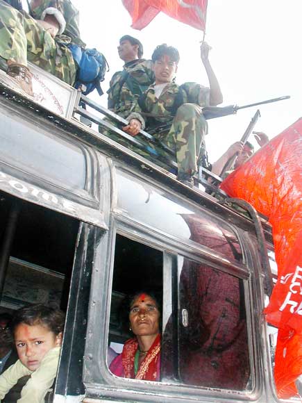 Maoist guerilla over a civilian passenger bus