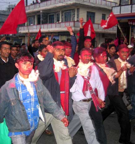 Students in Pokhara take out a victory rally Sunday in the city after local authority released all 35 students in the auspices of the District Court, Kaski.
