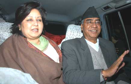 Mr. and Mrs. Deuba after former Prime Minister was released on Monday
