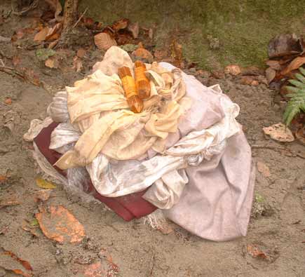 Belongings gathered from the meditation venue