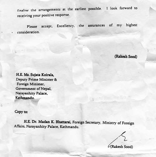 indian ambassador letter to nepali foreign minister 2