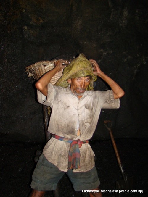 Ladrampai, Meghalaya coal mine labourers Shyam P Pokharel readies himself to climb a ladder