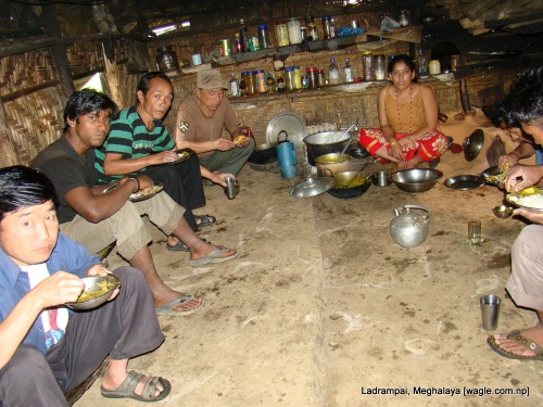 Ladrampai, Meghalaya coal mine labourers from Nepal having lunch in a mess near the pit where they work