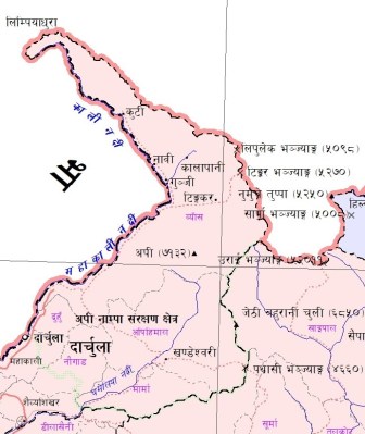 Map of Nepal showing Limpiyadhura as the source of River Kali
