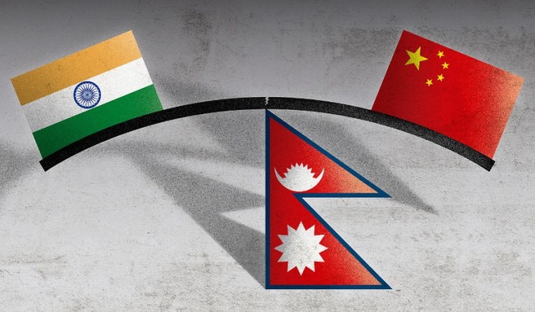 India Nepal China - flags and tri-junction