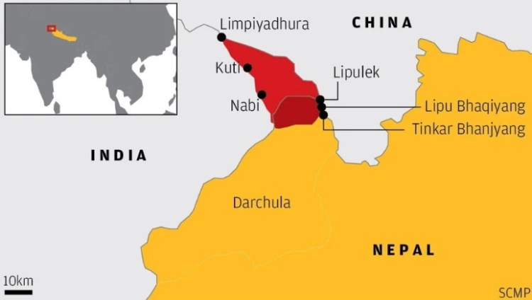 Nepal's new map shows Limpiyadhura, the source of Mahakali river that serves as border between Nepal and India, as tripoint between Nepal, India and China. Pic via SCMP.
